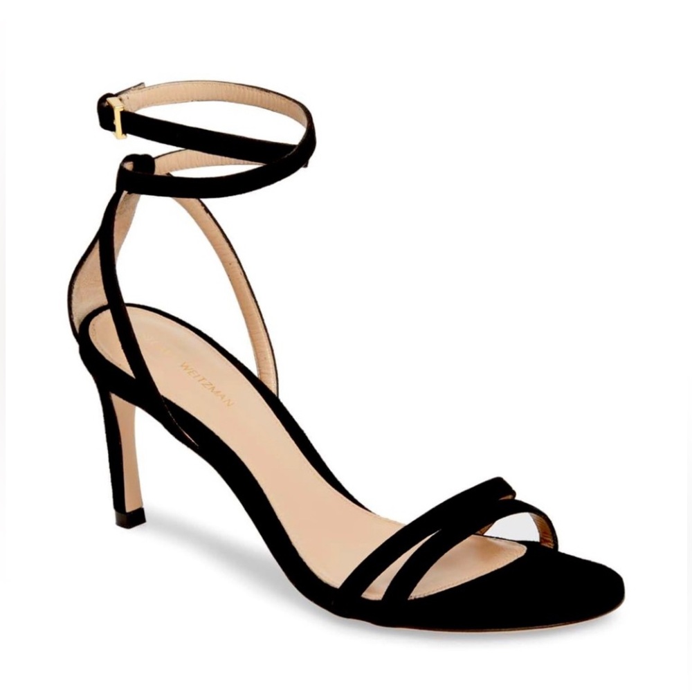 Stuart Weitzman Black Suede Ankle-Strap Sandals